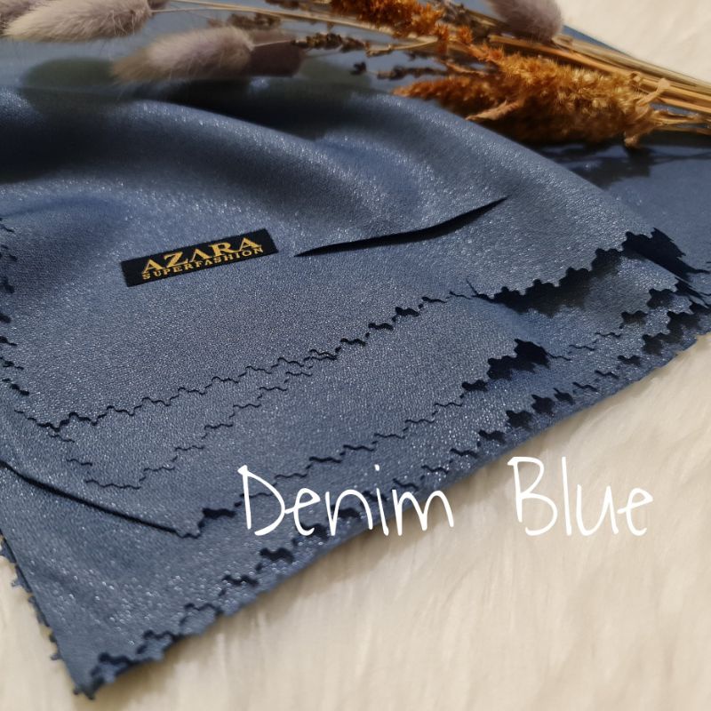 Hijab Segi Empat Azara nur sinar glamour Laser Cut kerudung hijab segiempat glowing 110 x 110-Denim Sinar