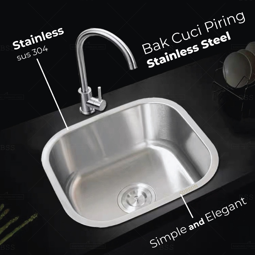 Kitchen sink 40 x 45 cm bak tempat cuci piring stainless steel tinggi 1 lubang