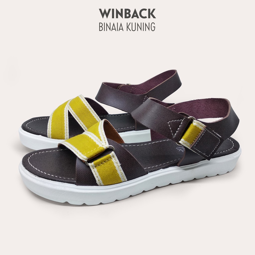 SENDAL WANITA TALI SILANG FLAT WINBACK BINAIA KUNING