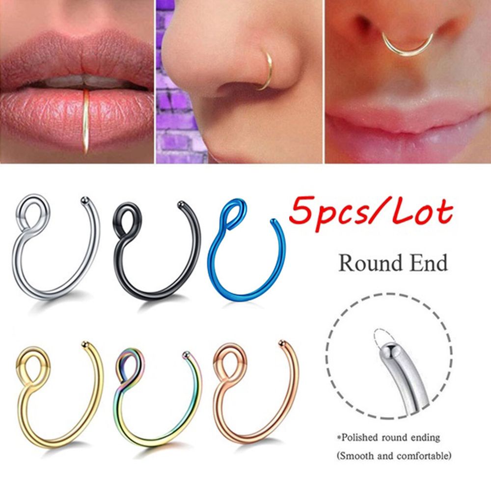 MXBEAUTY 6colors Faux Nose Ring Gift Tragus Earrings Nose Ring Women Jewelry Clip On Ear Jewlery 5pcs/Lot Simple Fake Piercings/Multicolor