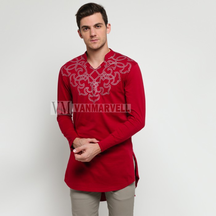 VM Gamis Jumbo Baju Koko Merah Maroon Panjang Baju Koko Pria - Merah, M