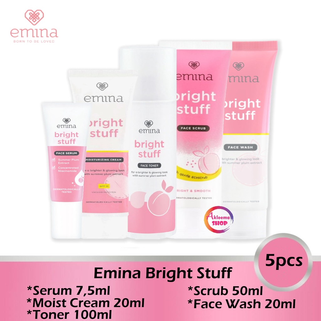 Paket Ekonomis Emina Bright Stuff 5pcs (Serum 7,5ml+Moist Cream 20ml+Toner 100ml+Face Scrub 50ml+Face Wash 50ml)