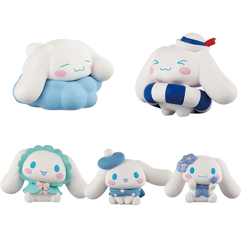 5pcs/Set Kawai Sanrio Anime Figure Toy Cinnamoroll Daily Swimming Ring Big-eared Dog Doll DIY Birthday Cake Decoration Ornaments