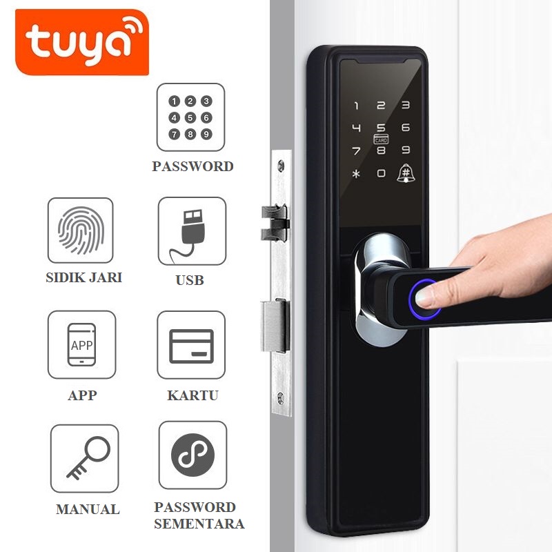 [WS] Smart Door Lock Digital Handle Kunci Pintu handle Sidik Jari Fingerprint Password - Smart Home smart door lock tuya