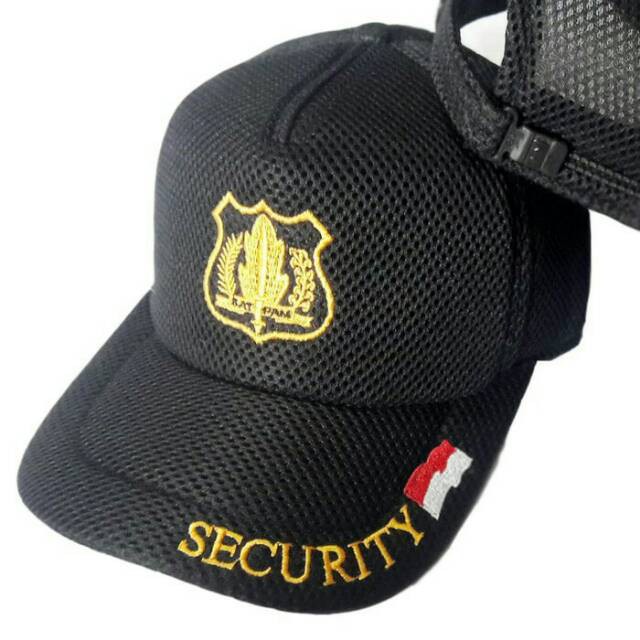 TOPI SECURITY WINGS STAR / TOPI SATPAM / TOPI JALA DOUBEL MES HITAM BORDIR NAMA