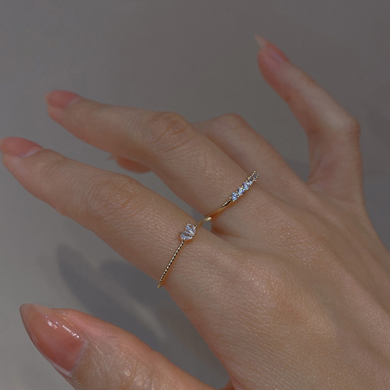 2 in 1  Set Cincin Jari Telunjuk Kombinasi Bentuk Hati Bahan Zirkon Gaya Korea Untuk Perempuan