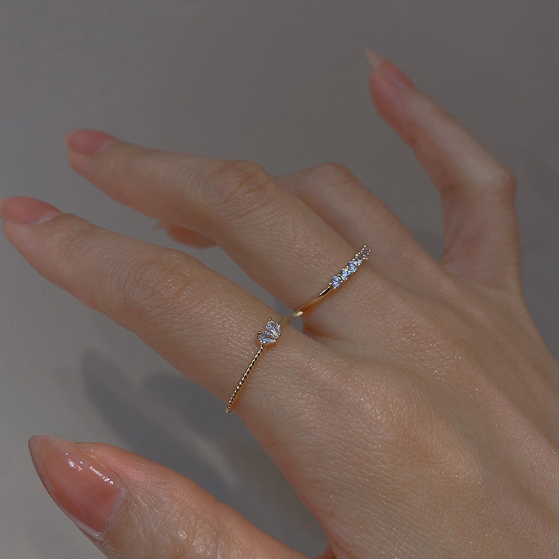 2pcs / Set Cincin Jari Telunjuk Bentuk Hati Gaya Korea Untuk Wanita