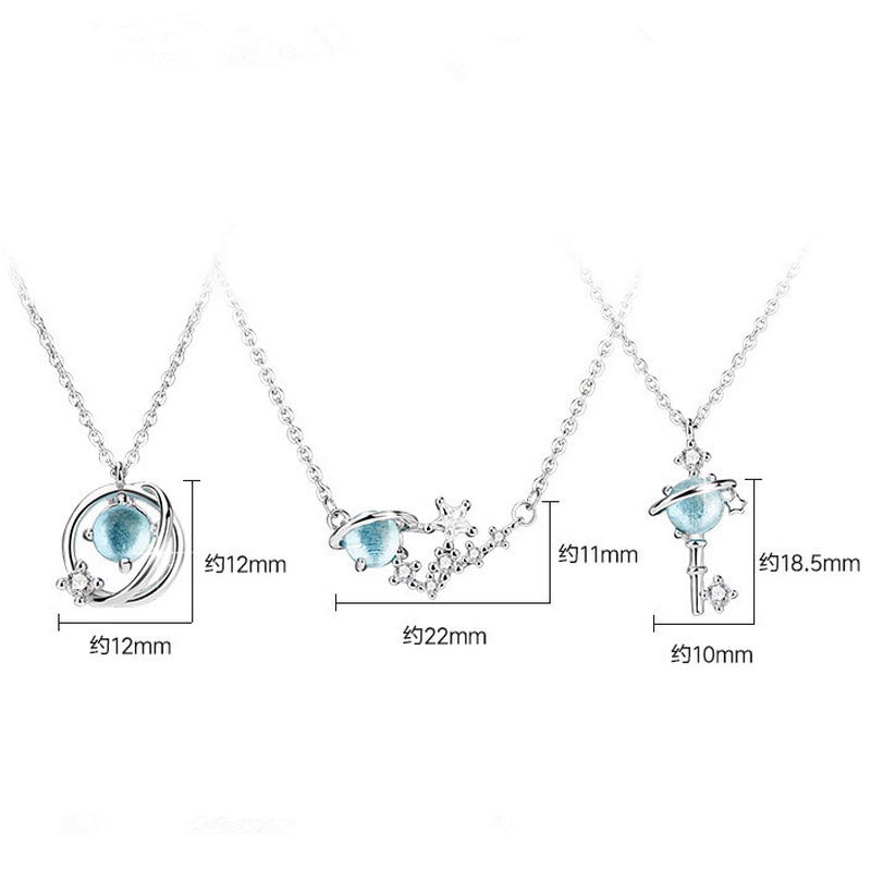 Kalung Chain Necklace Planet Blue Crystal Sapphire Clavicle Pendant Necklace Fashion Jewelry