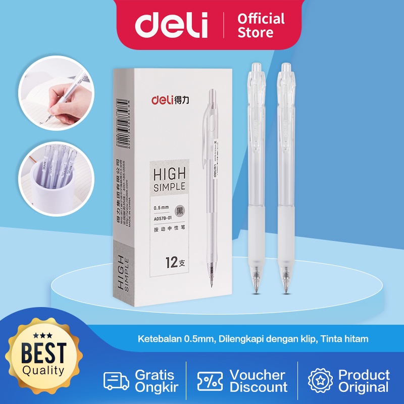 Deli Gel Pen Pulpen Gel Retractable Tinta Hitam 0.5mm A057B-01 Image 2