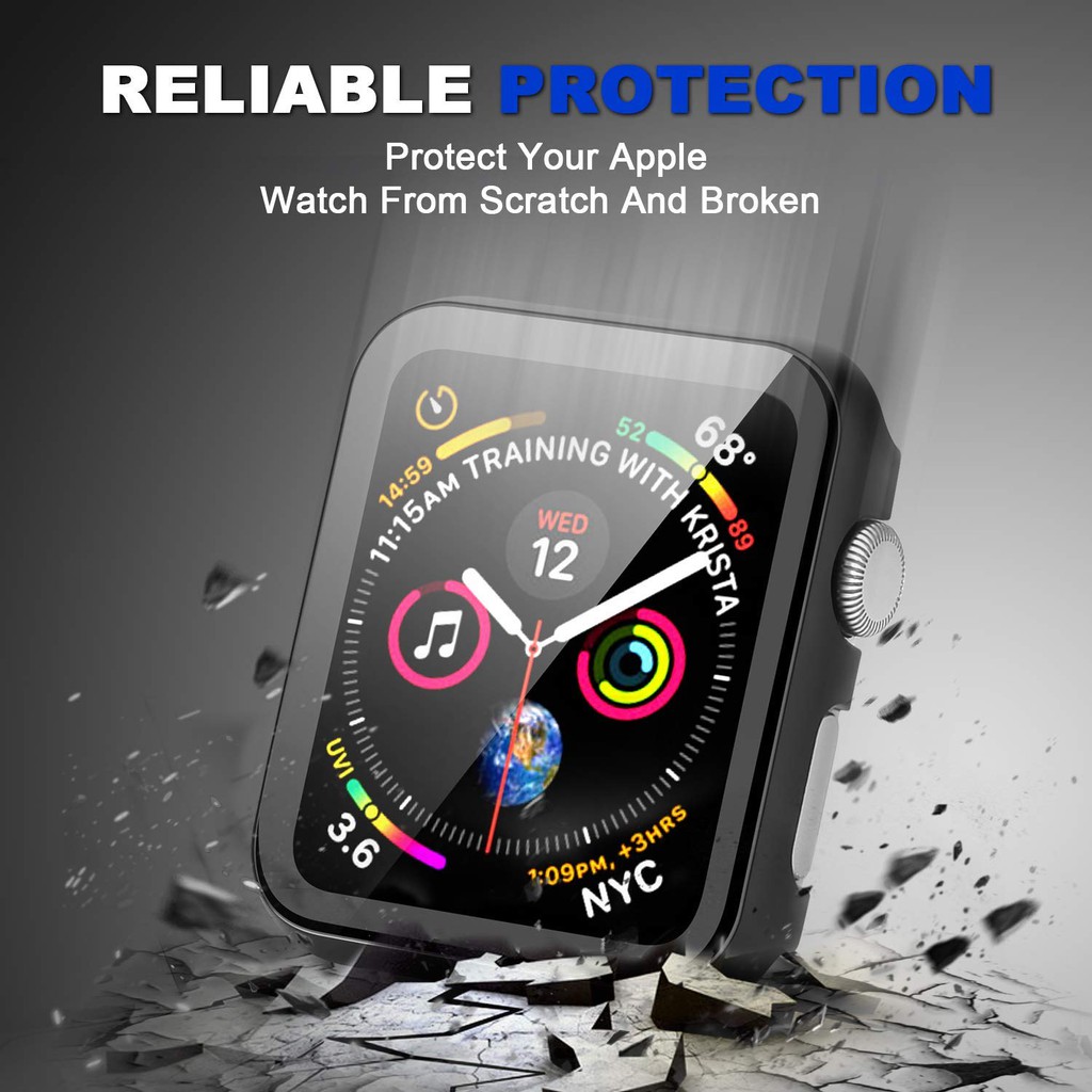 Full Coverage Hard PC Case 44mm 42mm 40mm 38mm Dengan HD Bening Tempered Glass Pelindung Layar Untuk iWatch