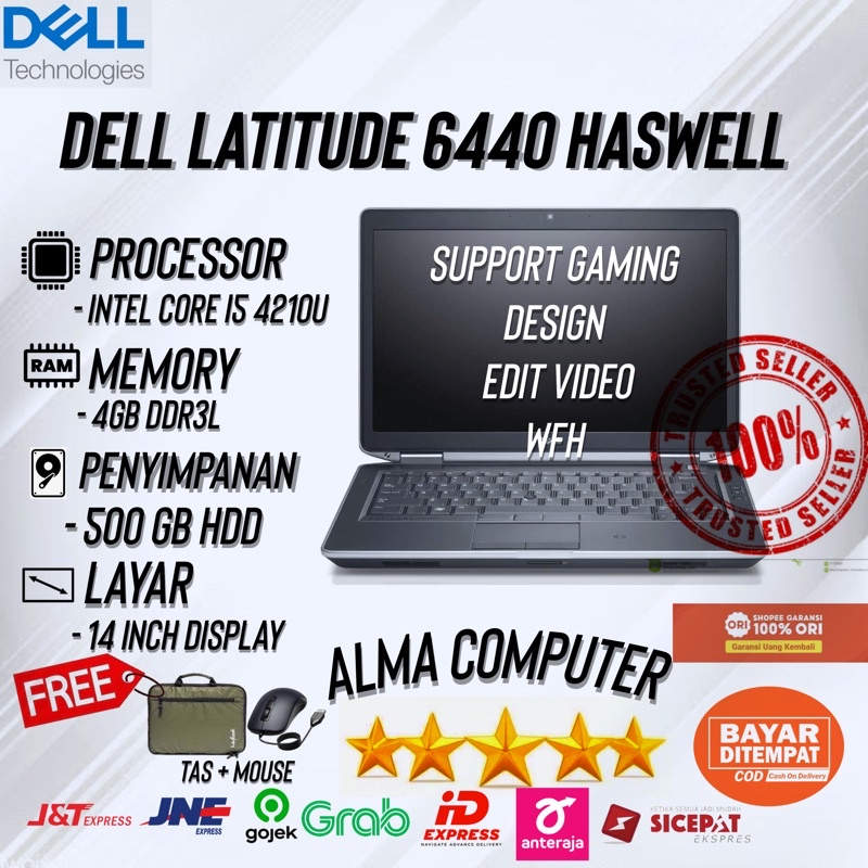 Laptop Editing Design Gaming Wfh Kantoran Sekolahan Dell Latitude E6440 Core I5 - RAM 8GB - SSD 256GB