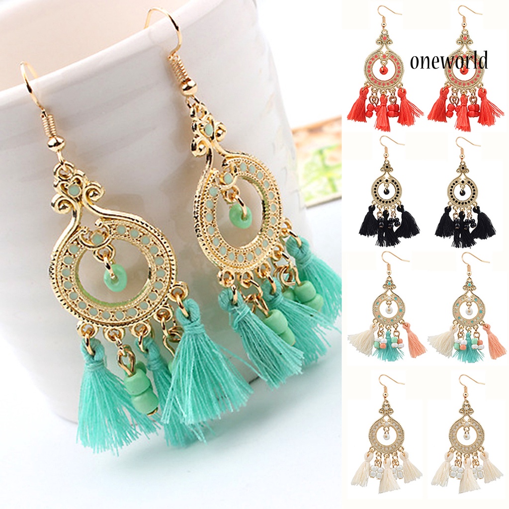 OW@ Earrings Bohemian Style Exquisite Alloy Tassels Drop Dangle Hook Earrings for Women