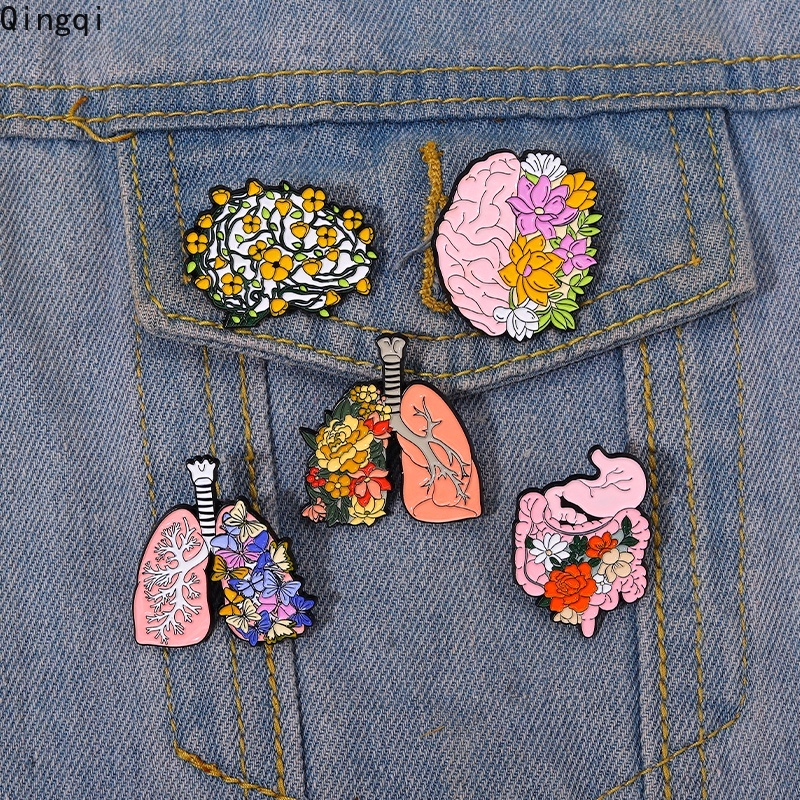 Lucu Otak Paru Jantung Enamel Pin Kreatif Bunga Organ Bros Kerah Lencana Kartun Bros Perhiasan Diy Hadiah