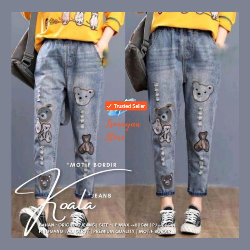 Celana Wanita Koala Baggy Jeans Korean Style