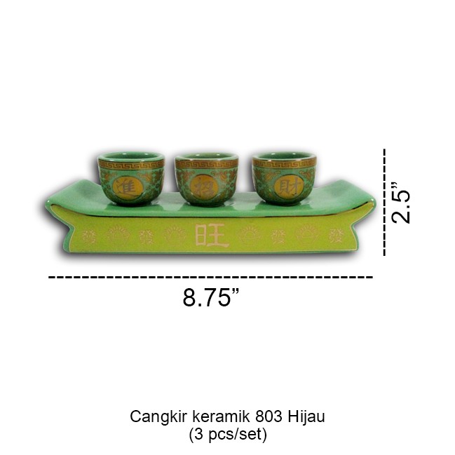 Cangkir Persembahan Keramik 3 pcs/set Merah/Hijau