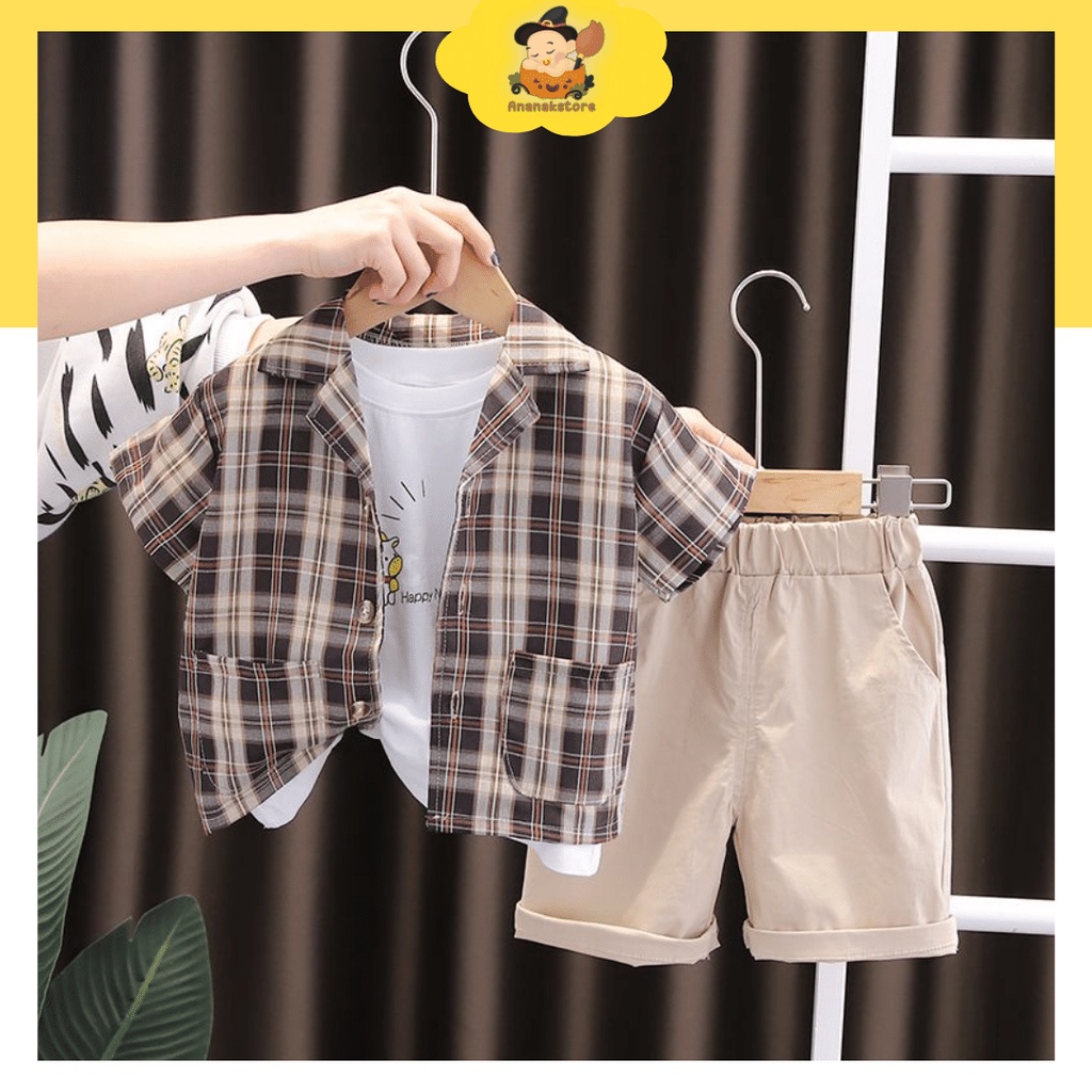 ANANAKSTORE- Setean kemeja impor premium/0-5 Tahun baju baby korean style Kotak kotak Brown baju baby impor korea