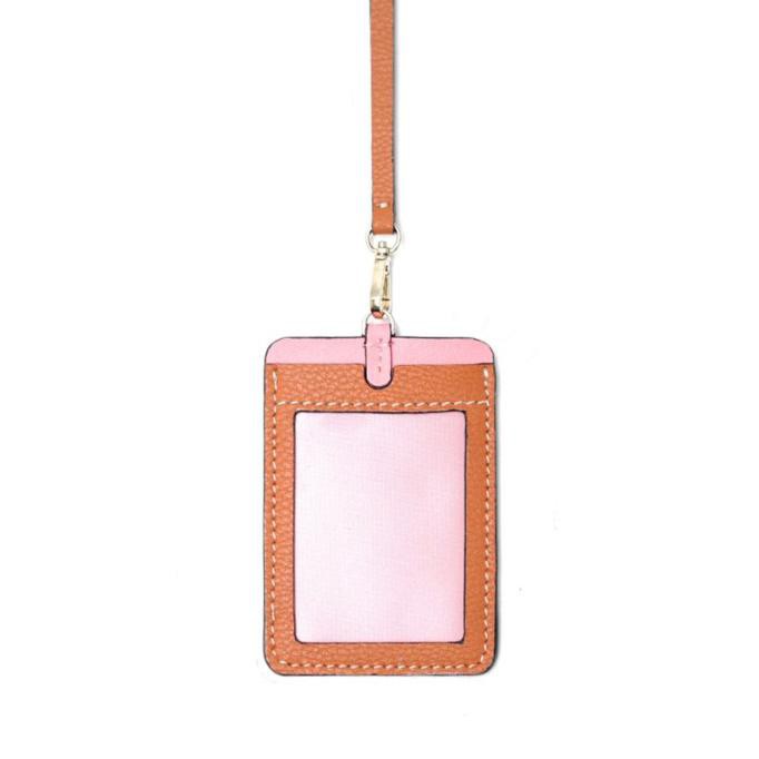 

✨BISA COD✨ Dapoza Lanyard Leather / ID card holder name tag kulit - Camel Pink