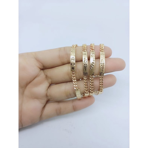 Gelang anak hollow kombi 3 plat ukir S925 / perhiasan perak 925 berlapis emas