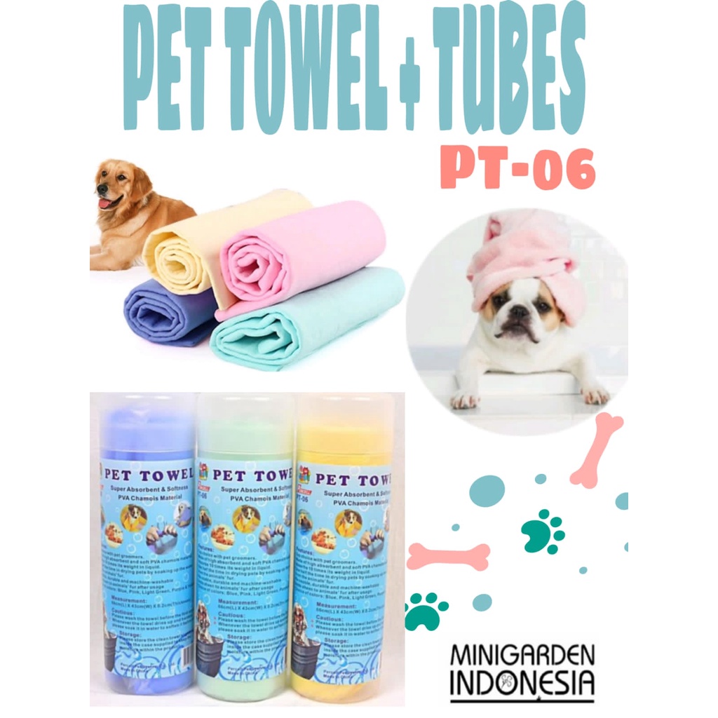 PERCELL PET TOWEL WITH TUBE handuk mandi anjing kucing kanebo grooming