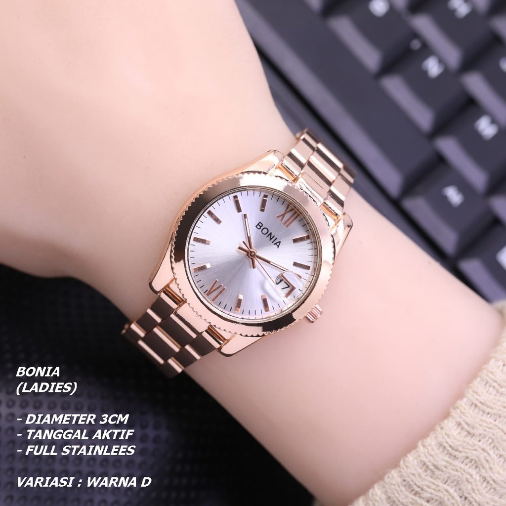 JAM TANGAN WANITA FASHION RANTAI BODY BULAT TANGGAL AKTIF