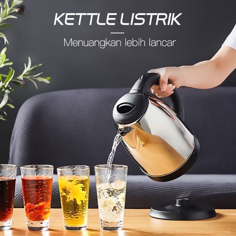 Teko Listrik Electric Kettle Stainless Steel 1.8 Liter  Teko listrik pemanas air kettle electric kapasitas 1.8L Kualitas Terbaik