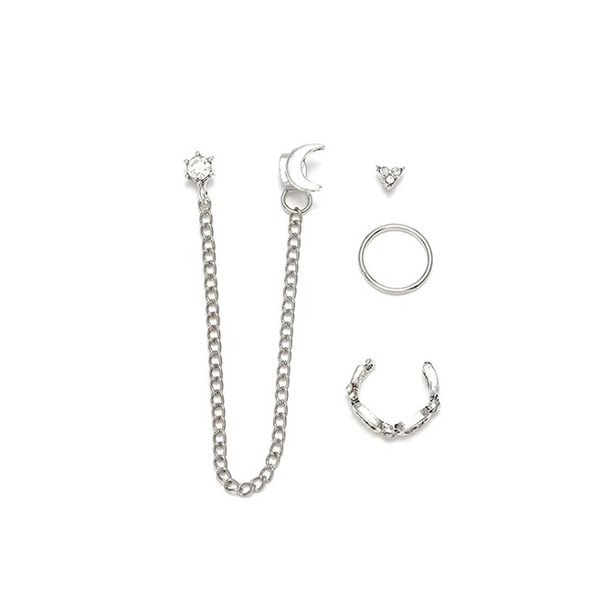 LRC Anting Tusuk Fashion White K Moon Love C-shaped Earrings Set D57249