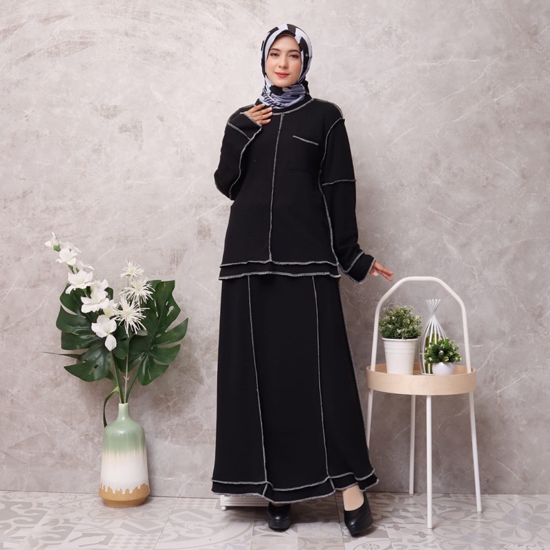 ONE SET ROK WAFFLE JUMBO LD120 LD120 TEBAL POLOS JAHIT TERBALIK GROSIR MURAH KEREN STELAN BIGSIZE