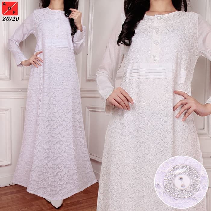 Baju Muslim Wanita / Baju Gamis Putih Silk Sutra #80720 Jmb
