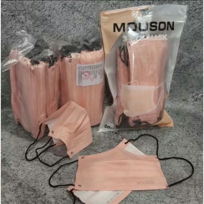 Masker Earloop Mouson 3ply Warna Pink Nude Isi 50pcs Terlaris Limited Stock