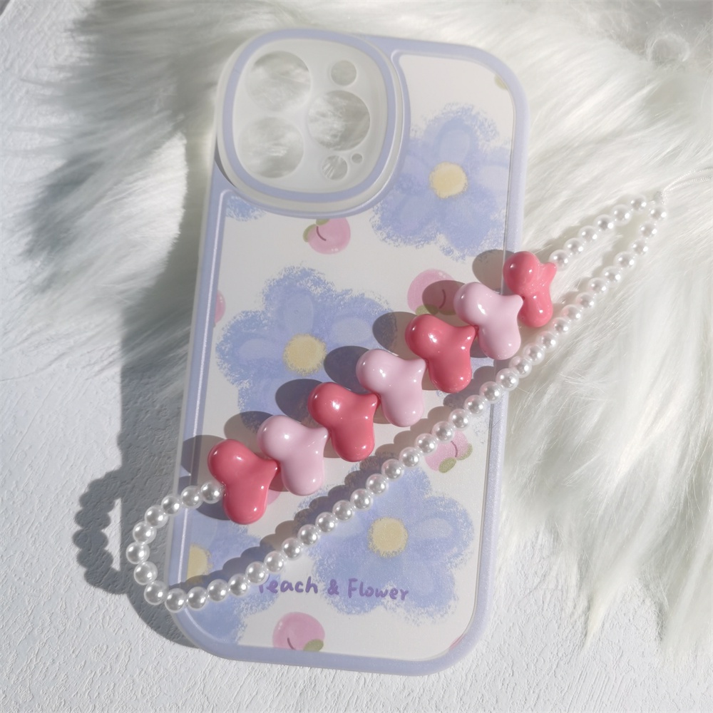 Ins Tali Lanyard Anti Hilang Motif Hati Aksen Mutiara Akrilik Untuk Aksesoris Handphone