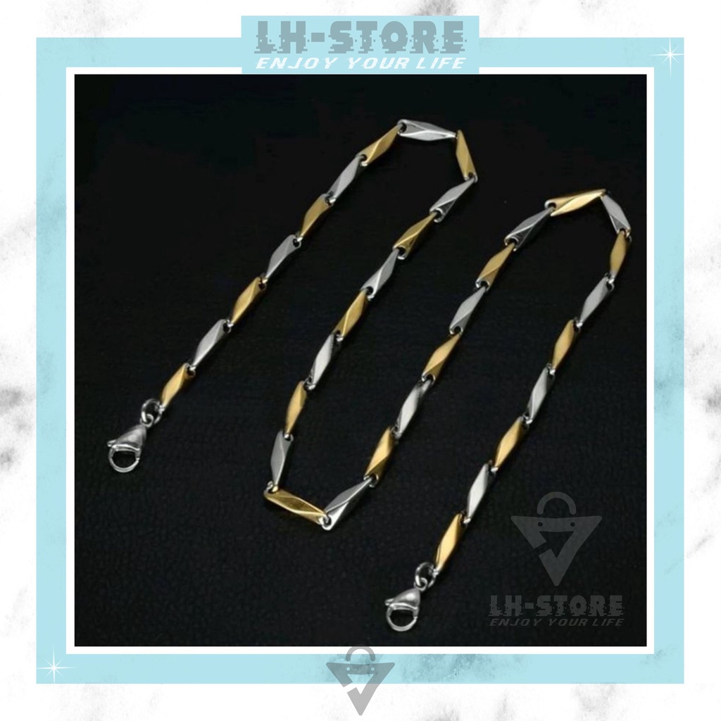Kalung Masker Titanium Rantai Balok Padi Pria/Wanita Terbaru Anti Karat | STRAP MASKER TITANIUM
