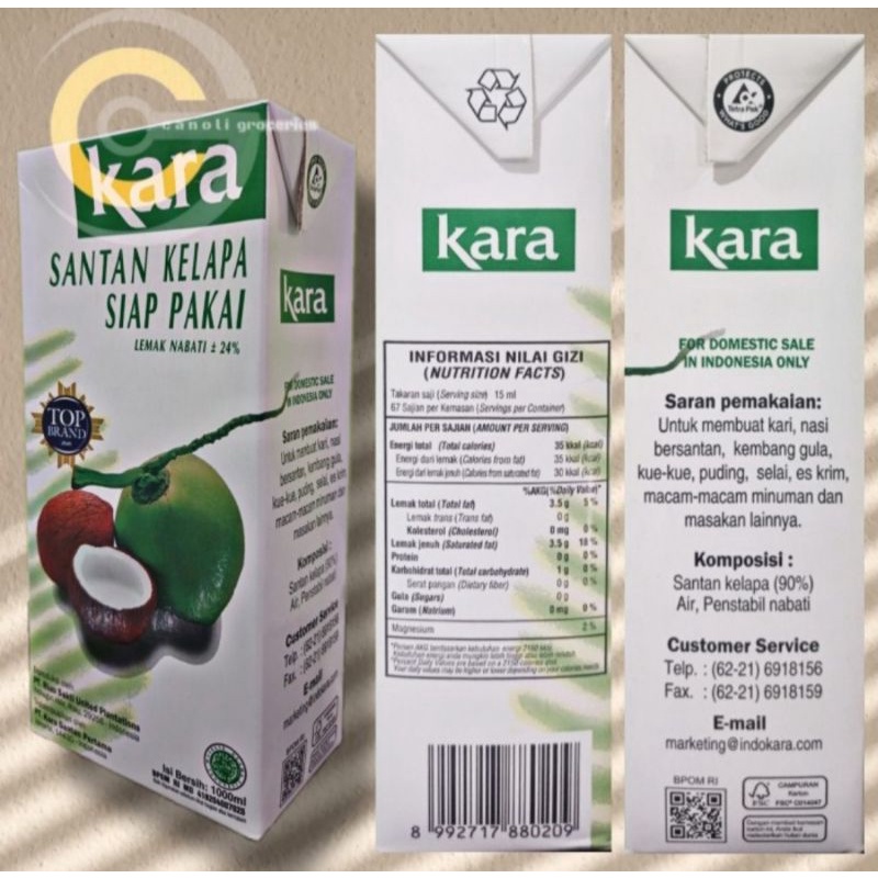 kara santan / santan kara / 200ml / 1 liter