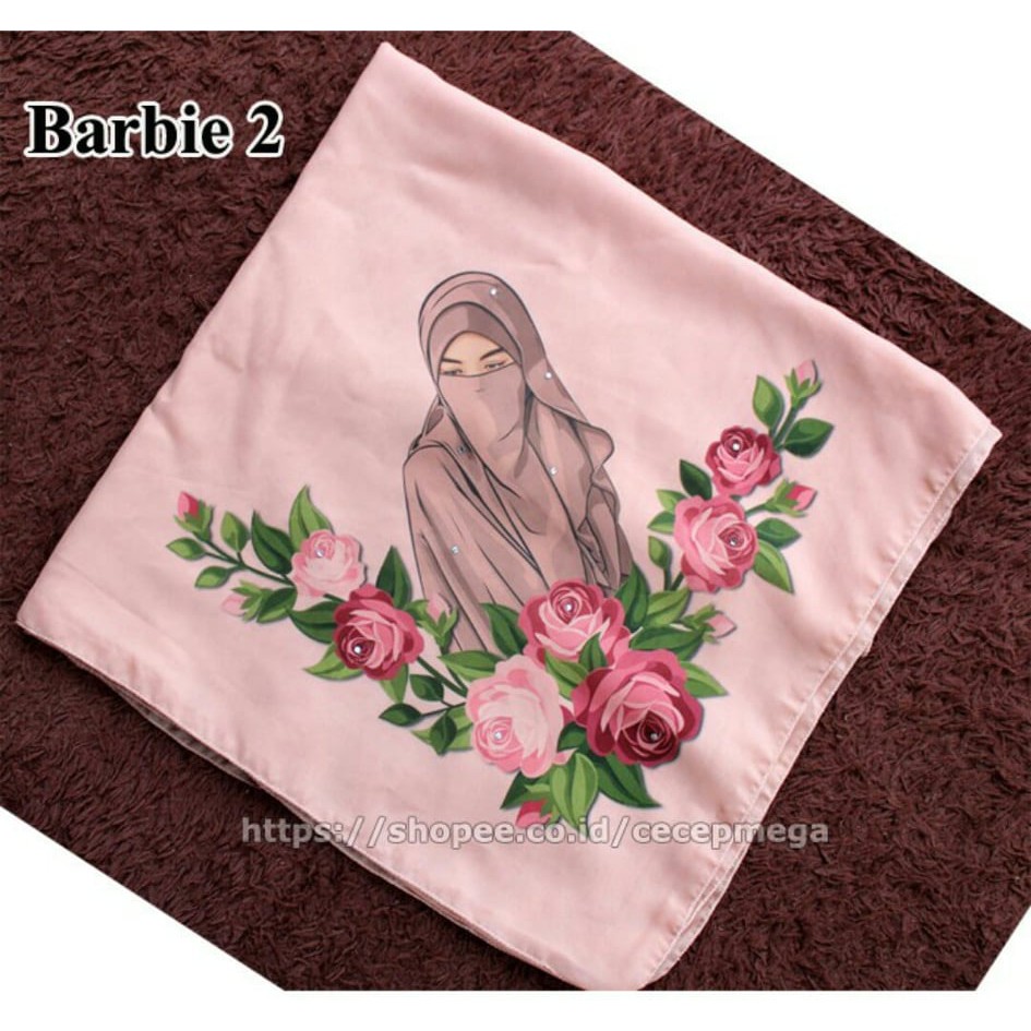 Hijab segi empat printing barbie 2