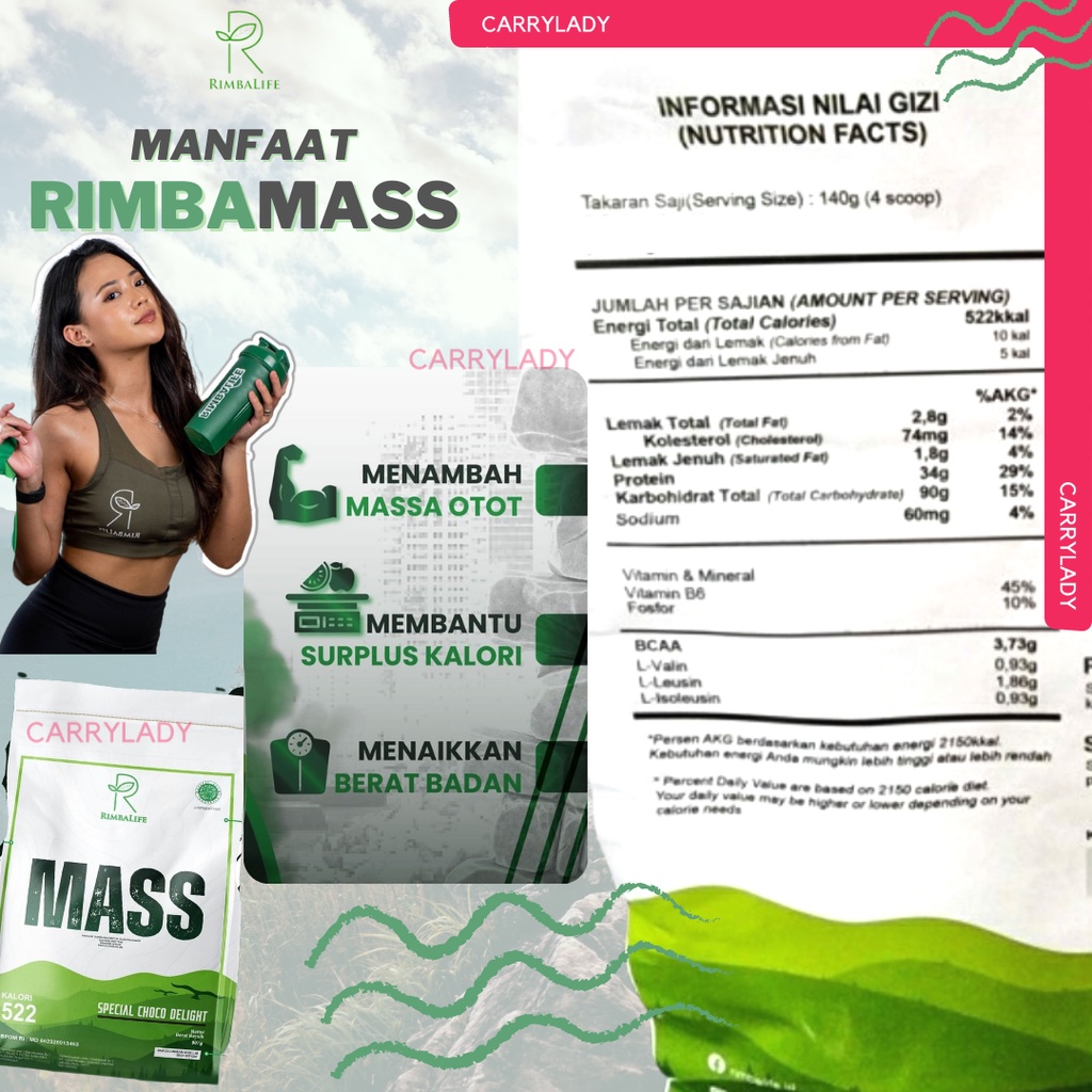 RIMBALIFE RIMBA MASS 5 LBS RIMBA MASS 2.25 KG GAINER PENAMBAH BERAT BADAN WHEY MASS WHEY PROTEIN