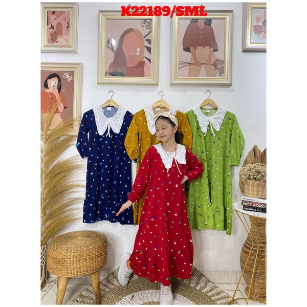 grosir gamis anak kerah putih motif bunga 6x35000