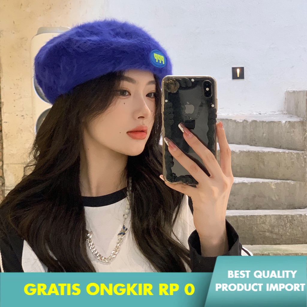 Topi Baret Fashion Wanita Korea Huruf     Topi Bulu Kelinci Baret Wanita   Jepang  Tampak kecil  Luc