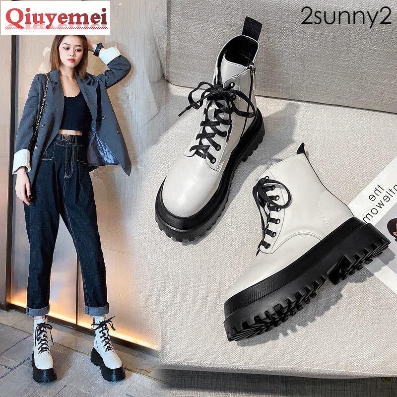 BT32 SEPATU BOOTS IMPORT MARTIN WANITA KOREA BTS BRITISH INGGRIS WHITE VELVET