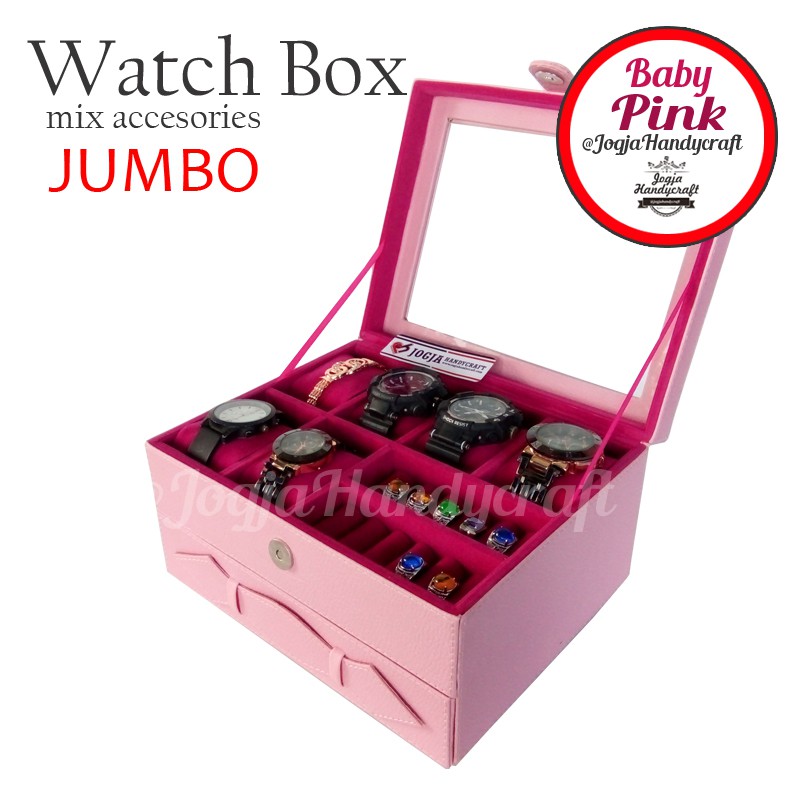 Kotak Tempat Jam Tangan JUMBO mix Tempat Perhiasan Susun Baby Pink