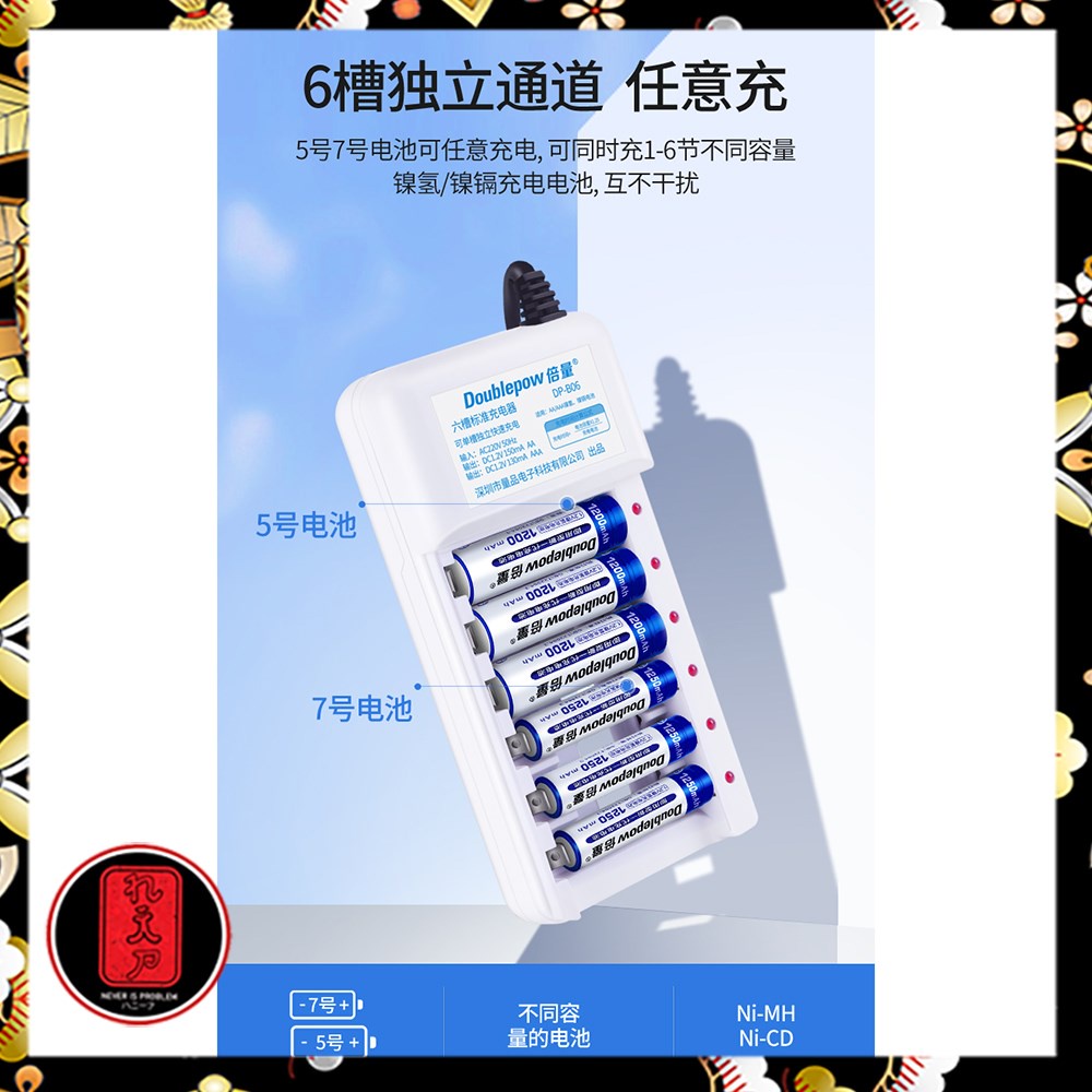 Doublepow Charger Baterai 6 slot AA/AAA with 6PCS AA + 6PCS AAA - DP-B06 - White