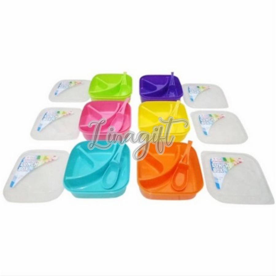 LUNCH BOX SET ( TEMPAT MAKAN FREE SENDOK ) KOTAK BEKAL MAKAN PLASTIK 1150ML