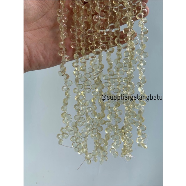 batu tetes air mata 8mm Yellow QUARTZ kuarsa kuning LUBANG SAMPING