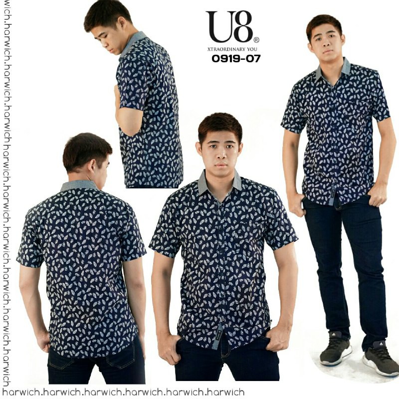 Kemeja laki laki lengan pendek/Kemeja pria kemeja kasual/Kemeja pria pendek motif/Manstyle/Hem U8