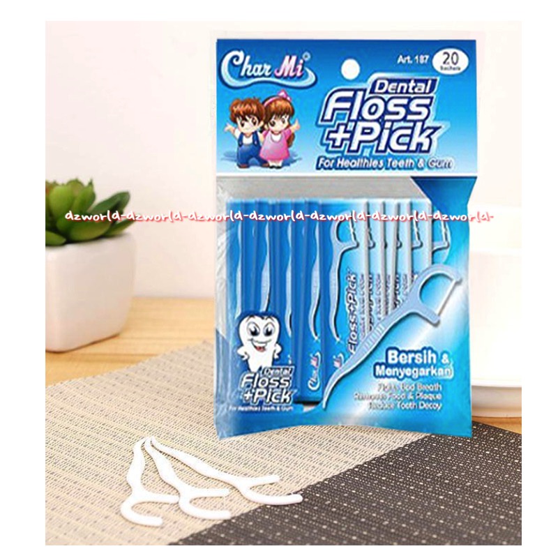 Char Mi Dental Floss Pick 20sachet Tusuk Gigi Benang Charmi Char Mi Art 187 Dentalfloss Carmi Kemasan Satuan Dental Floss + Pick Dental Flos