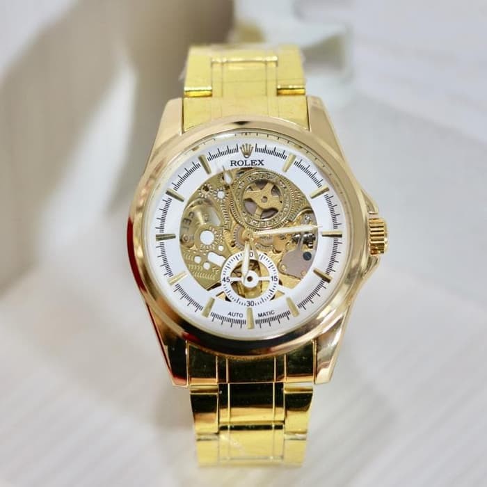 Jam Tangan Rolex Automatic Pria Gold - 3 Pilihan Warna Model Garis