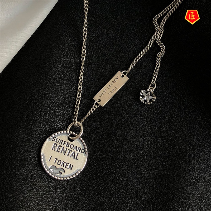 [Ready Stock]925 Silver Letter round Necklace Ins Cold Style Women's Retro Simple