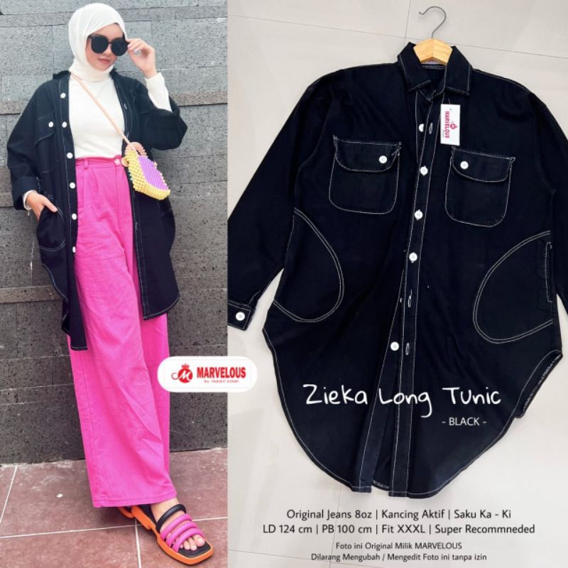 ZIEKA LONG TUNIK BY MARVELOUS / TUNIK JEANS WANITA MUSLIMAH / Tunik Ld124 tebal premium