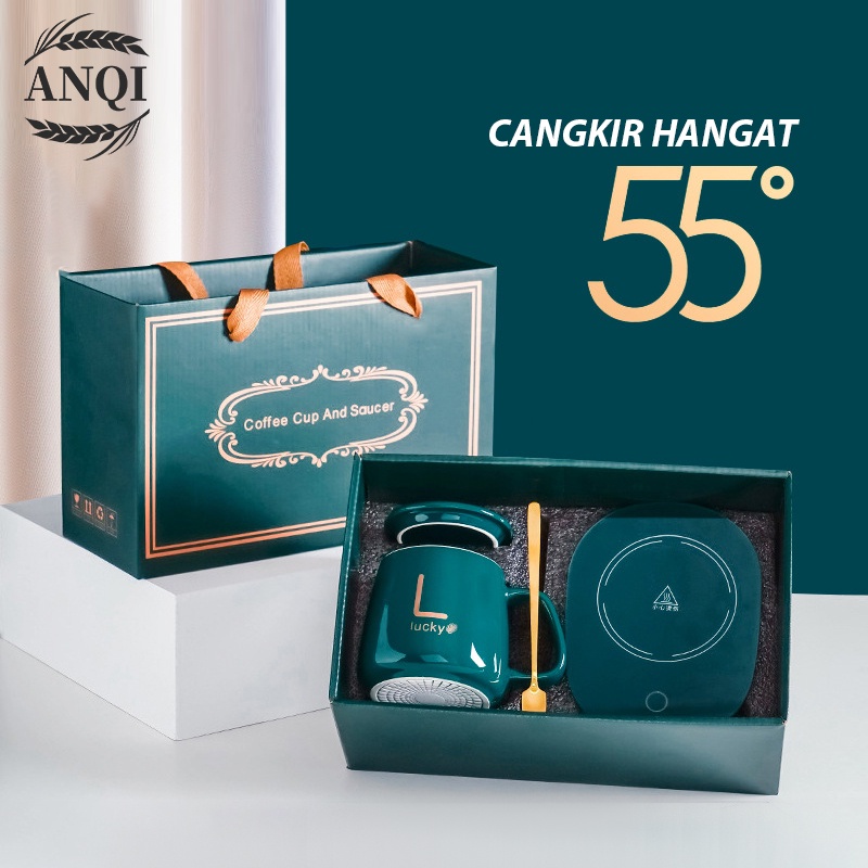 ANQI 1888 Mug Cangkir Elektrik Set Keramik Pemanas 55 Derajat Penghangat Kopi Teh Cup Coffee Warmer VS-1847