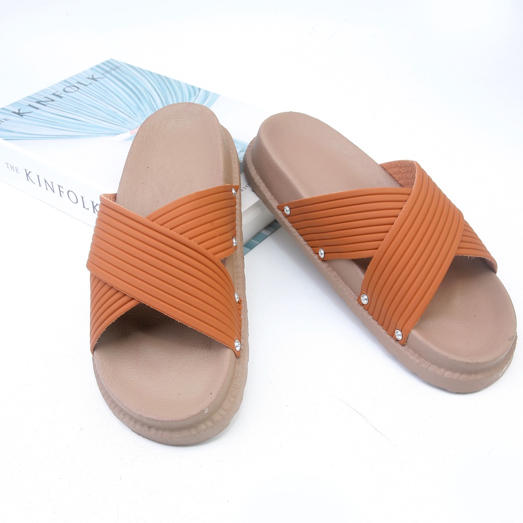 SANDAL WANITA PLATFORM SILANG GARIS SLOP KOKOP