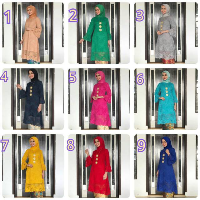 Setelan brukat Dira (tunik brukat + rok batik)