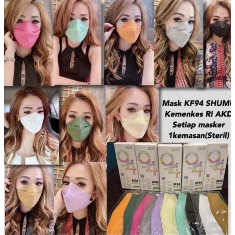 Masker KF94 Warna SHUMU 4ply earloop higienis segel plastik dari pabrik ECERAN / 1pcs